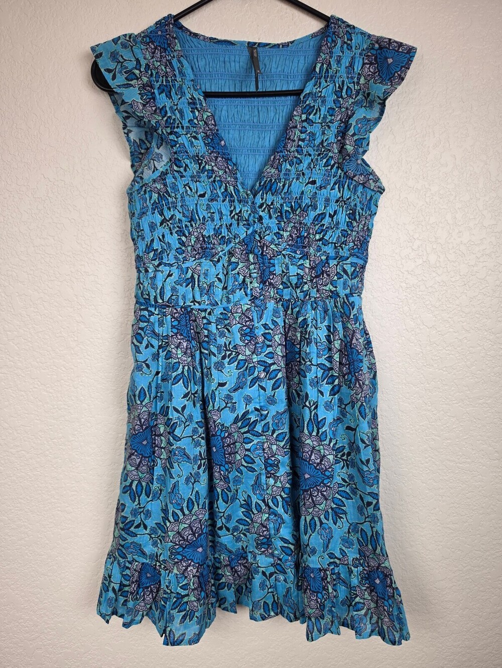 Anthropologie Blue Floral Cotton Dress Small